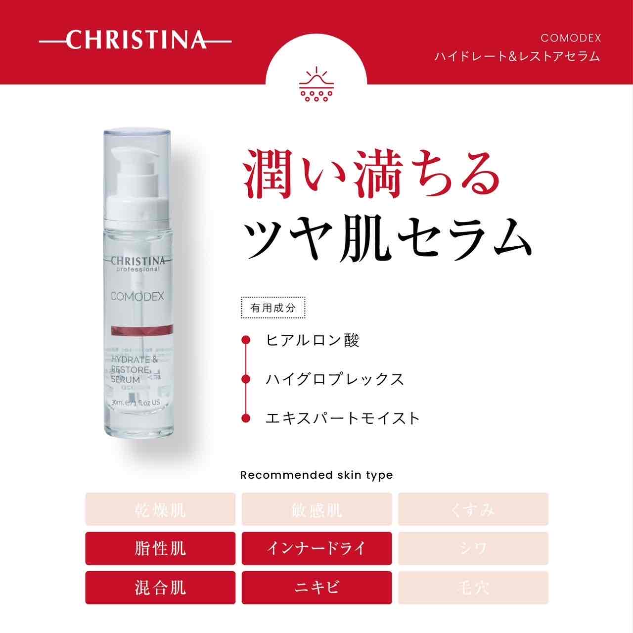 クリスティーナ コモデックス ハイドレイト＆レストア セラム CHRISTINA JAPAN OFFICIAL HP / ハイドレート&レストアセラム